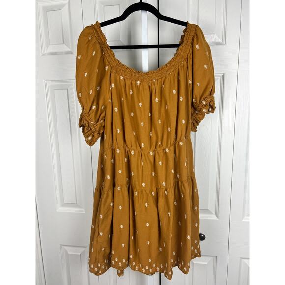 Old Navy Puff-Sleeve Tiered Smocked Embroidered Mini Swing Dress Gold 2X - Picture 7 of 8